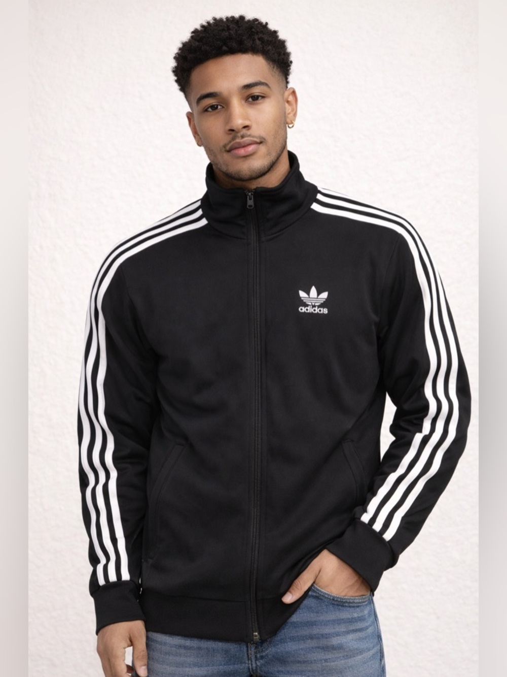 adidas Black Track Jacket with White 3-Stripe Detailing